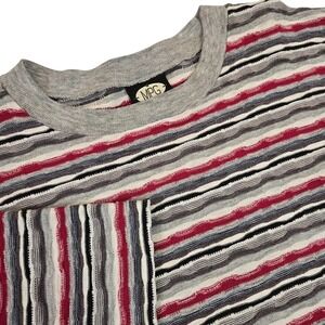 MPG Men's XL Vintage‎ T-Shirt Multicolor Striped Textured 3D Knit 90s Retro USA